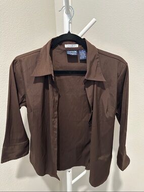 Cotton Express Women’s Dark Brown Stretch Button-Down Shirt